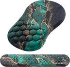 Mouse Pad Wrist Support, Laokiiy 2 in1 Keyboard Wrist Rest+ Ergonomic Mouse Pad, Non-Slip Wrist Rest for Computer Keyboard, Made Easy Typing & Relieve Wrist Pain（Green Gold Black Marble）