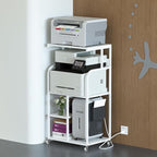 VEDECASA Mobile High Printer Stand with Power Outlet Charging Plugs USB Port Office Storage Shelf Includes Computer Tower CPU Stand Holder with Wheel (White)