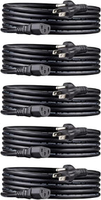 Amazon Basics PC Power Cord, 10 feet, 5-Pack, AC Power Cord for Monitor, Computer, TV, 3 Prong, 18 AWG, 125 Volts, Black