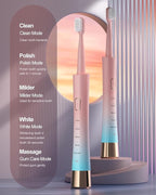 AJELU Pink & Blue Gradient Rechargeable Sonic Electric Toothbrush for Adults, 5 Modes with Smart Timer, 8 Replacement Brush Heads Soft Bristles, High Vibration, Perfect for Home, Travel, Gift
