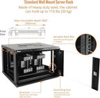 Tecmojo 6U Wall Mount Server Cabinet IT Network Rack Enclosure Lockable Door and Side Panels Black, Cooling Fan, Standard Glass Door, 450mm Depth, for 19” IT Equipment, A/V Devices