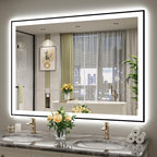 YEELAIT 55x40 Inch LED Bathroom Mirror with Lights (Front Lit and Backlit) Black Framed Lighted Vanity Mirror for Bathroom Wall Dimmable Anti-Fog Memory Tempered Glass Horizontal/Vertical