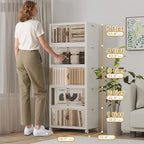 Extra Large Stackable Storage Bins with Lids & Wheels, 275QT-55QT/14GAL*5Pack Foldable Collapsible Closet Organizers Storage Cabinet with Doors for Bedroom Dorm