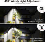OREiN Motion Sensor Outdoor Security Lights, Dual-Head Adjustable LED Flood Lights, 3 Modes (Motion/Manual/Dusk to Dawn), 150W Equivalent, 5000K, IP65 Waterproof, Hardwired, Black (2 Pack)