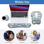 Mouse Pad Wrist Support and Keyboard Wrist Rest Set with Coasters, Dreamy Daisy Vintage Wood Board Live Love Laugh with Non-Slip PU Base Ergonomic Mousepad for Home Office Working Studying