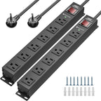 CRST 2Pack 6 Outlet Heavy Duty Power Strip with Switch, 15A/1875W Metal Mountable Power Strip Surge Protector 2100Joules, Wide Spaced Power Bar for Garage Workshop Home School, 6 FT Cord(Black)