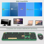 Kootop Wireless Keyboard,Cute Colorful 104 Keys Typewriter Retro Round Keycaps Keyboard for PC Laptop,Desktop,Windows, Home and Office Keyboards (Black Green)