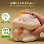 FAMIDUO Greedy Cat Night Light for Kids,3 LevelsDimmable Cute Kitty Nursery Nightlight with Touch ColorChange, Squishy Silicone Rechargeable Bedside Lampfor BabyPregnant Mom/Elderly/Adults