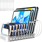 RISWOJOR Charging Station for Multiple Devices, 100W 10 Ports Charging Dock with 10 Cables Smart IC Tech and Adjustable Dividers Type-C，Multi USB Charger for iPhone Galaxy iPad Tablet，White