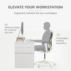 Anji Mountain Monitor Stand - Desktop Organizer & Laptop Riser, Ergonomic Monitor Riser, Space-Saving Monitor Stand for Desk, Durable Construction, Easy Assembly, Ideal for Home & Office,White Wash