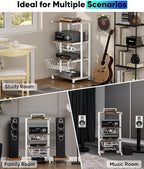 Ardier Media Stand with Two Detachable Baskets, 4-Tier AV Media Stand Corner Shelf for DVD Players/Cable Boxes/Games Consoles, Audio Storage Rack for Living Room, Gaming Room, Music Studio, White