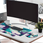 Britimes Teal and Purple Liquid Marbling Keyboard Mouse Pad Set 4in1 Large Mousepad+Keyboard Wrist Rest+Mouse Wrist Rest+Coaster Set with Ergonomic Design for Home Office Computer 35.4x15.7 inches