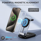 2026 Traveling Wireless Mag-Safe Fast Charging Station,Magnetic 3 in 1 Charger with Light for iPhone 17 16 15 14 13 12 Pro Max Plus,Apple Watch & Air pods 4 3 2 Pro-Gifts for Wife & Husband(Black)
