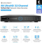 Amcrest 4K 32-Channel AI NVR (16-Port PoE) Smart NVR, Facial Recognition, Facial Detection & Vehicle Detection - Supports 32 x 4K IP Cameras, Supports up to 2 x 16TB HDD (Not Included) NV4232E-16P-EI