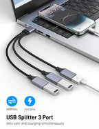 KAYQINHO USB Y Splitter 1 in 3 Out, USB Male to 3 Female Cable for PC, Tablet, Laptop, MacBook, Keyboard, PS4, PS5, Mouse, FlashDrive, LED, Etc.