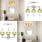 Shenmoyl Bathroom Light Fixtures, 3-Light Vanity Wall Light Over Mirror with Green Tulip Glass Shade for Bedroom Living Room (Bulb Not Included), Satin Nickel