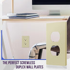 ENERLITES Screwless Duplex Wall Plate, Child Safe Receptacle Outlet Cover, Standard Size, 1-Gang 4.68" x 2.93", Unbreakable Polycarbonate Thermoplastic, UL Listed, SI8821-I, Glossy, Ivory