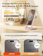 Apor 3 in 1 Charging Station for iPhone, Magsafe Wireless Charger with Cooling Fan for iPhone 17 16e 16 15 14 13 12 Series & Apple Watch Charger, Wireless Charging Station for AirPods 4/3/Pro (Pink)