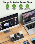 Power Strip Surge Protector- 5FT Flat Plug Extension Cord, 8 AC Outlet& 6 USB Ports(3 USB C), 1080 J Surge Protection, Desk Charging Station, Overload Switch, Home, Office, Gaming Room Essentials.