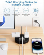 Short Extension Cord Black - Extension Cord 5 Feet, 1625W Power Strip 3 Prong with 3 AC Outlet 4 USB (24W/4.8A), Bedside Charging Station for Home, Office and Dorm