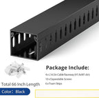 ZhiYo H1.4 W1.6in Professional Server Rack Cable Management Raceway, 66in (4X L16.5in) Cable Raceway Kit, Electrically Safe PVC Open Slot Wire Raceway for Under Desk/Computer/Network Cords, Black