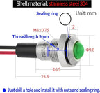 ZGSZJHF UL Listed Mini Indicator Light 8mm 0.31" Waterproof Domed Metal Stainless Steel Signal Lamp 12V-24V DC/AC Red and Green LED Light with 140mm Wire