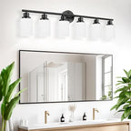 Guliaofo 6-Light Bathroom Light Fixtures, Vanity Lights for Mirror with Textured Milky White Glass Shade, E26 Base Modern Kitchen Light Fixtures Wall Sconce Light - Black