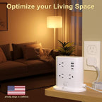 Overtop Tower Power Strip with Surge Protection, Nightlight Flat Plug Power Strip with 7 AC Outlets 3 USB Ports, 1625W/13A 1600J, 6.5Ft Extension Cord with Multiple Outlets, Office Supplies, Dorm
