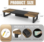 WESTREE Dual Monitor Stand Riser, Wood and Steel Multi-Purpose Desktop Storage Stand for 2 Monitors for Computer, Laptop, Printer, TV, Rustic Brown