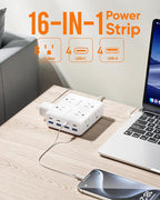 Olcorife Power Strip 8 AC with 8 USB Ports, 10 FT Flat Plug Extension Cord, 2000 Joules Surge Protector, 30W Charging Station, Home Office College Dorm Room Essentials