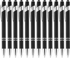 LINFANC 12 Pack Black Silver Ballpoint Pen with Stylus Tip, 1.0 mm Black Ink Smooth Writing Pens, Metal Stylus Pens for Touch Screens