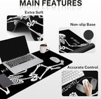 Britimes Black Skull Skeleton Keyboard Mouse Pad Set 4in1 Large Mousepad+Keyboard Wrist Rest+Mouse Wrist Rest+Coaster Set with Ergonomic Design for Home Office Computer 35.4x15.7 inches