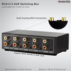 4-in 1-Out RCA 3.5mm AuxAudio Switch Box Audio Converter 4 Channels 1-in 4-Out Passive Audio Selector Switcher Box Connectors (RCA+AUX 4IN-1OUT/1IN-4OUT)