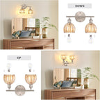 Shenmoyl Bathroom Light Fixtures, 2-Light Vanity Wall Light Over Mirror with Amber Tulip Glass Shade for Bedroom Living Room (Bulb Not Included), Satin Nickel