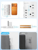 Tower Power Strip with 1 Dedicated PD 20W Fast-Charging Port, 12 Outlets, 5 USB Ports (3 USB-C), 1800J Protector, Desk Charging Station for Multiple Devices,10FT Extension Cord, Home Office Essentials
