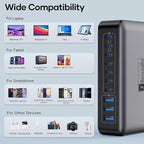 USB C Charger Block 500W, 10-Port Charging Station, GaN PD 140W Type C Fast Charger Hub for MacBook Pro/Air, DELL, iPad, iPhone, Samsung Galaxy, Low Profile Flat Plug