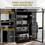 Grufle Media Storage Cabinet with Tempered Glass Door, 3 Adjustable Shelves Stereo Cabinet with Cable Management, AV Rack for Living Room/Gaming Setup/Home Studio Audio Rack (Black)