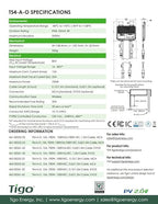 Tigo TS4-A-O Module Add-On Rapid Shutdown, Optimization, 1500V UL/1000TUV, 1.2M Cable, MC4 Genuine Connectors, Part No. 461-00252-32
