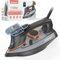 IRONDAY Steam Iron for Clothes with LCD Screen, 1700W Iron Non-Stick Ceramic Soleplate, Auto Shutoff, Self-Cleaning, Anti-Drip, Steam Burst, Spray Mist 10.14oz Water Tank Ironing Clothes for Home,Grey