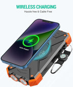 BLAVOR Solar Power Bank 10,000mAh, Portable Wireless Charger, 20W Fast Charging External Battery Pack with USB C for Cell Phones, Solar Panel Charging with Dual Flashlight for Camping
