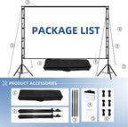 TOWOND Projector Screen and Stand, 120 inch Outdoor Projection Screen, Portable 16:9 4K HD Rear Front Movie Screen with Carry Bag Wrinkle-Free Design for Home Theater Backyard Cinema