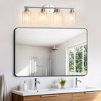 Unicozin Bathroom Light Fixtures, 4 Light Vanity Lights for Bathroom, Brushed Nickel Wall Lamp with Clear Glass for Mirror, Living Room, Hallway, Cabinet, E26 Base