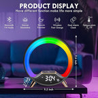 GuDoQi Sunrise Alarm Clock with Fast Wireless Charger Station and Bluetooth, Full Screen with Sunrise Simulation Light, Sleep Aid, Dual Alarms, FM Radio, 10 Colors Nightlight for Bedroom, Black