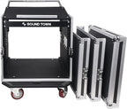 Sound Town High-Quality 1/2” (12mm) Plywood 10U PA DJ Pro Audio Rack/Road ATA Case with 11U Slant Mixer Top, Locking Drawer, 20’’ Rackable Depth and Casters (STMR-10D2)
