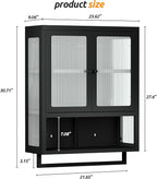 Bathroom Wall Cabinet, Over The Toilet Space Saver Storage Cabinet, Medicine Cabinet with 2 Glass Door and Towel Bar, Metal Wall Mounted Cabinet for Bathroom Laundry Room Kitchen