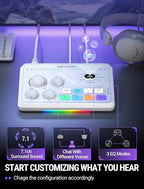 FIFINE Audio Mixer for Gaming with 7.1ch Surround Sound-Volume Knob-Mute-Voice Chat, RGB Computer Mixer with XLR Mic Interface Compatible wtih TV for Live Streaming-AmpliGame SC8W