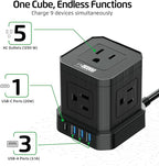 Cube Power Strips with Surge Protection, 10ft Extension Cord with Multiple Outlets, 5 AC Plugs, 3 USB, 1 Usbc Fast Charging Power Strip with USB Ports, Mountable On/Off Switch Charging Station