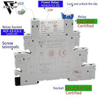 ZJWZJH Miniature Power Relay 12V DC/AC HF41F/12-ZS 5 Pin 1NO 1NC 6A SPDT, Socket Base with LED Indicator 41F-1Z-C2, with DIN Rail, 3Pcs Electromechanical Relays