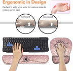 Mouse Pad Wrist Support and Keyboard Wrist Rest Set with Coasters, She Believed She Could So She Did Inspirational Quote with Non-Slip PU Base Ergonomic Mousepad for Home Office Working Studying
