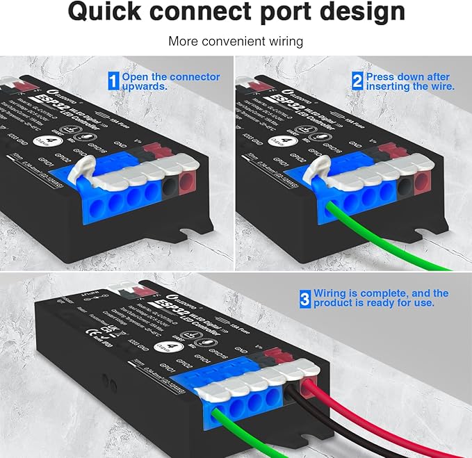 ESP32 WLED LED Strip Controller 4 Channel Outputs 15A Fuse Link TI Level Shifter UART Download DIY Dynamic Lighting Mode APP Control for Digital RGB IC WS2811 WS2812 WS2815 SK6812 etc